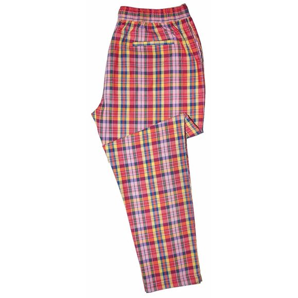Mens Pants Joggers Multicolor Plaid Check Drawstring Loose Casual Beach Large - Picture 3 of 6